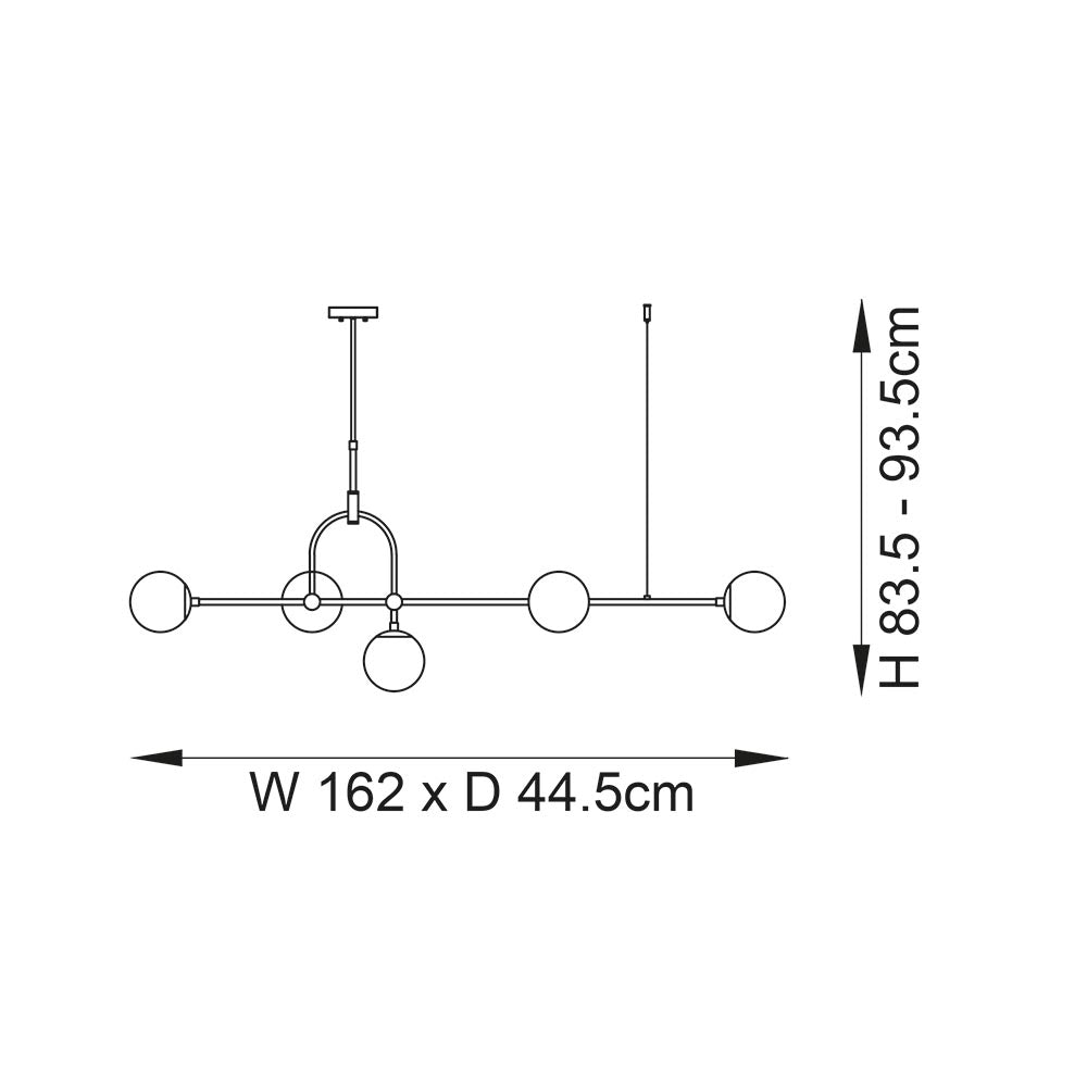 Amur 5Lt Pendant Bar Ceiling Light Matt Antique Brass Plate & Opal Glass - Comet Lighting