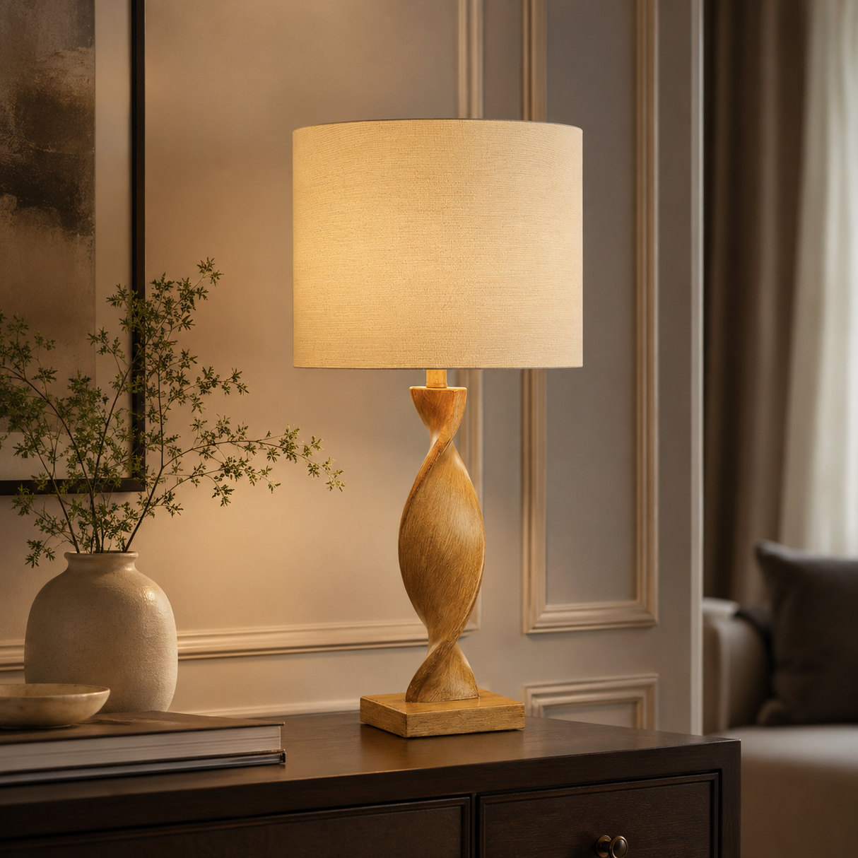 Abia Table Lamp Oak Effect