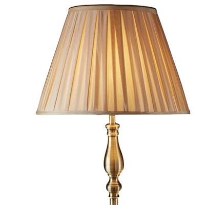 Flemish Floor Lamp- Antique Brass Metal & Grey Pleated Shade
