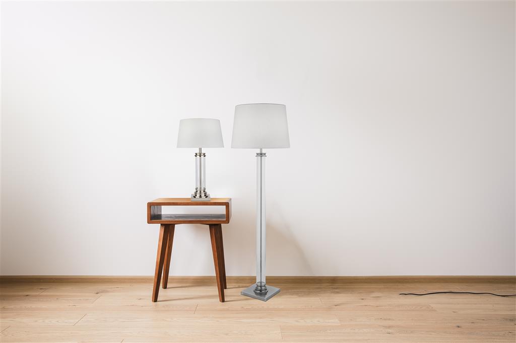 Pedestal Floor Lamp - Satin Silver, Glass & Cream Fabric