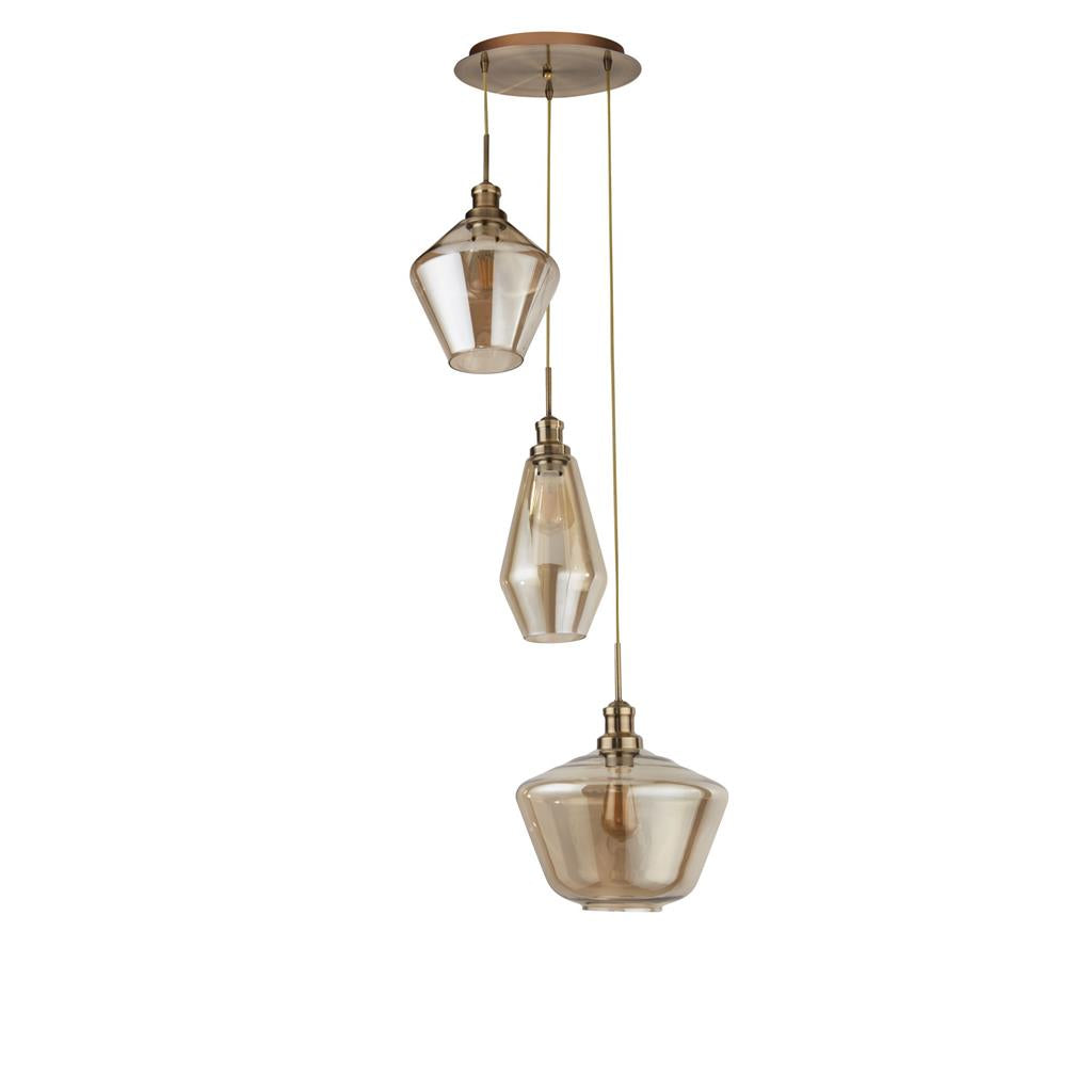 Morehead 3Lt Multi-Drop Pendant Ceiling Light Brass/Champagne - Comet Lighting