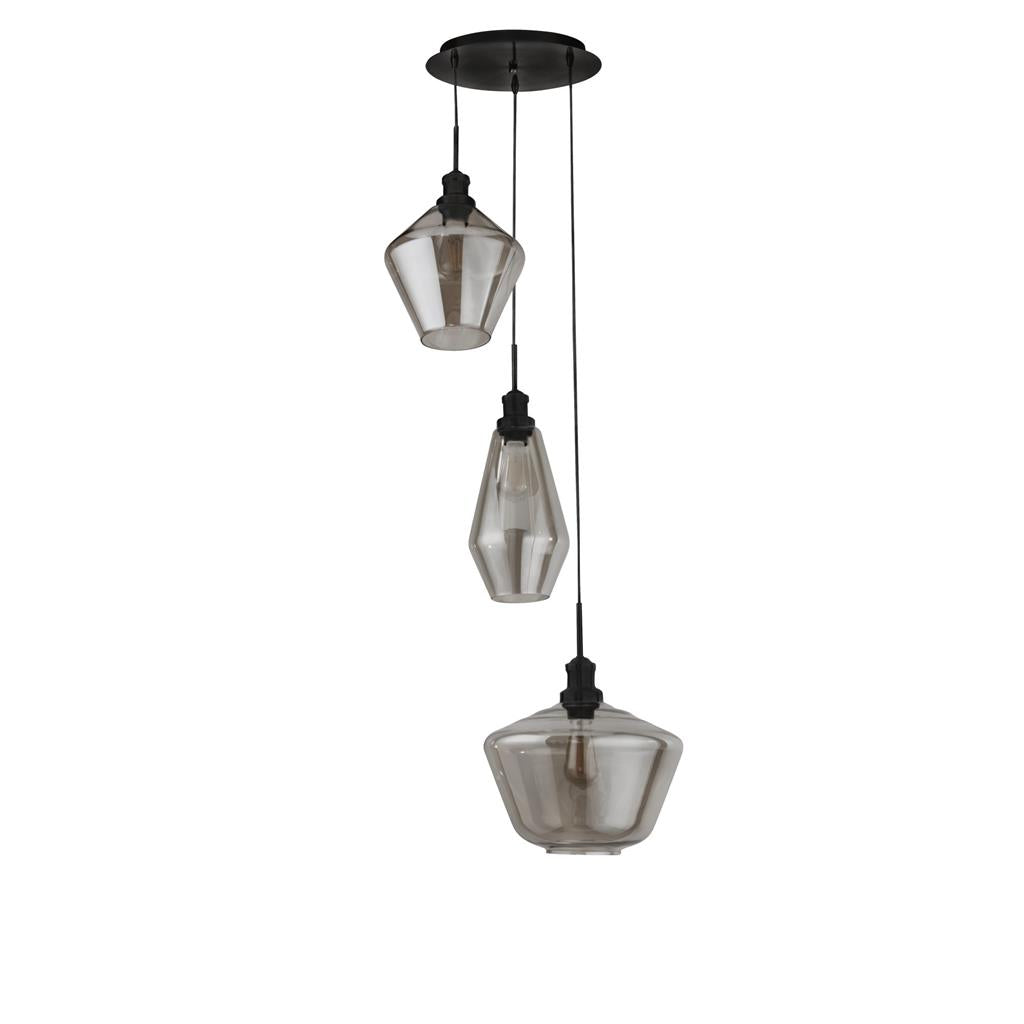 Morehead 3Lt Multi-Drop Pendant Ceiling Light Black/Smoked - Comet Lighting