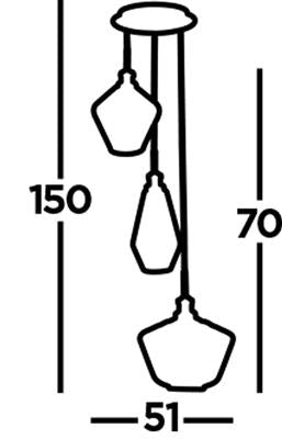 Morehead 3Lt Multi-Drop Pendant Ceiling Light Black/Smoked - Comet Lighting