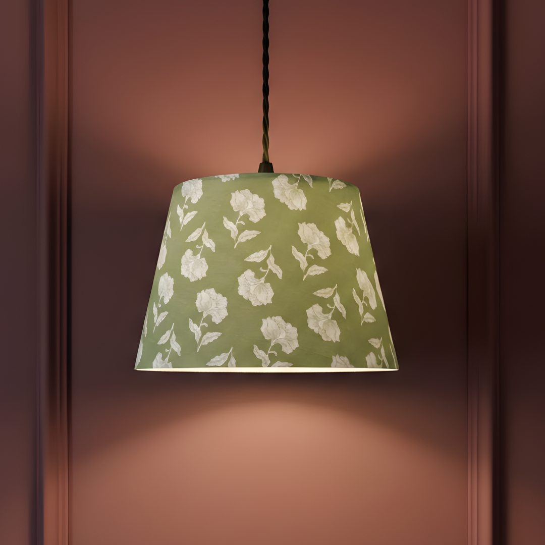 AARTIN 35 CM Sage Blossom Cotton Lampshade - Straight Empire ( Shade Only )