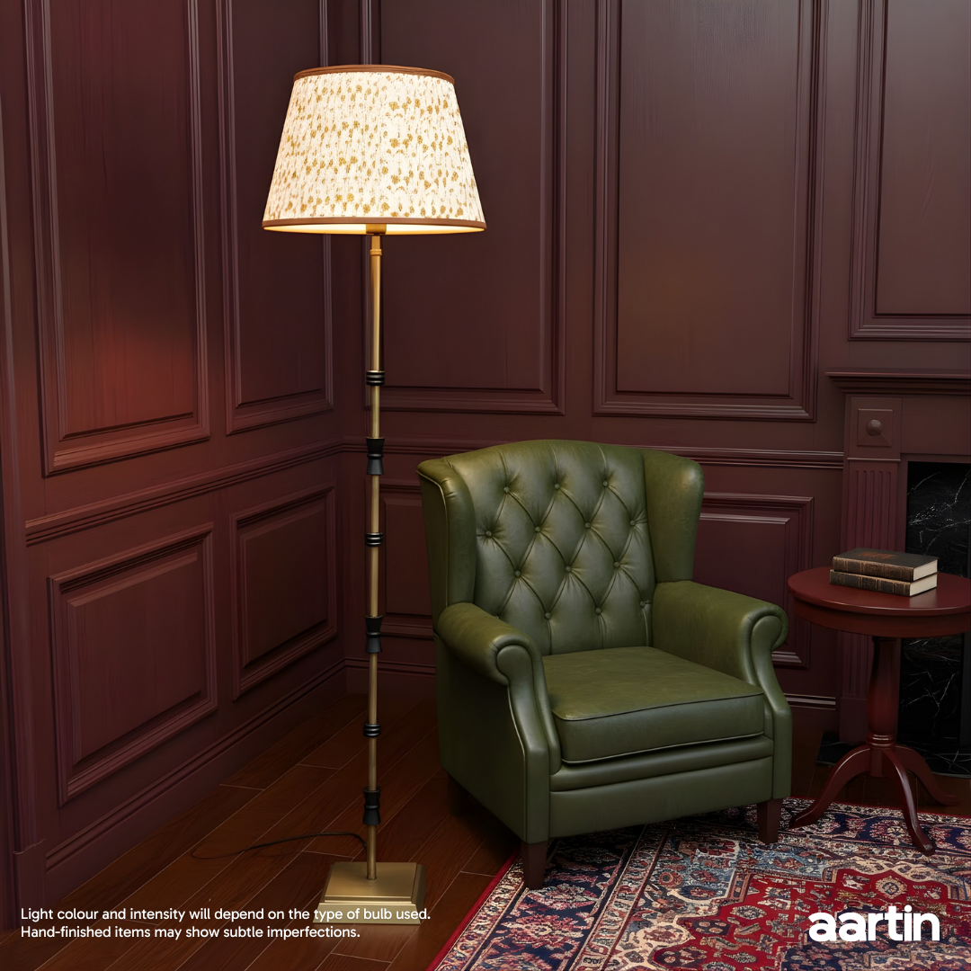 AARTIN LILY FLOOR LAMP IN ANTIQUE BRASS & MATTE BLACK (BASE ONLY)