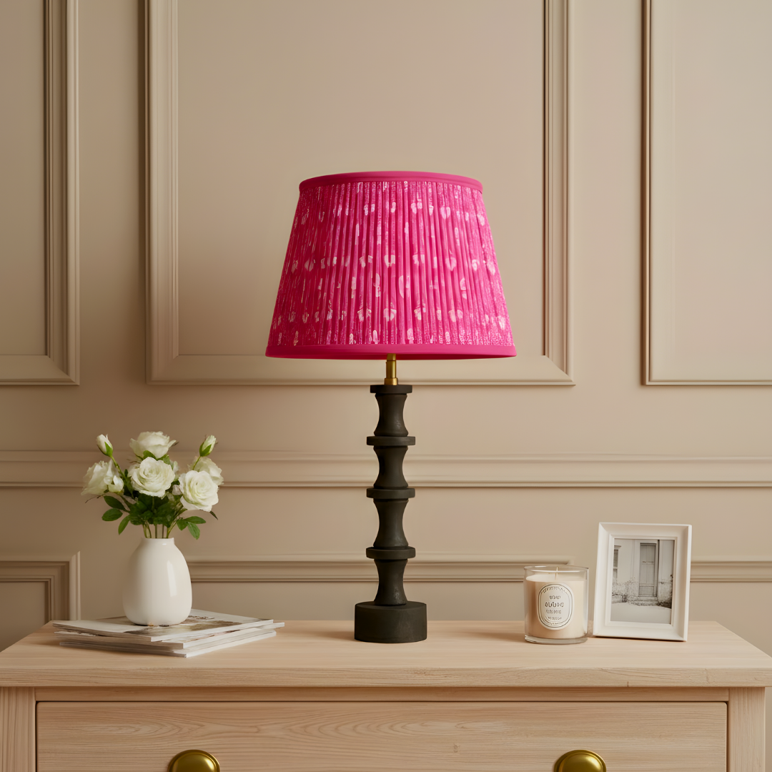 AARTIN Nova Wood Table Lamp With Fuchsia Ferns Lampshade