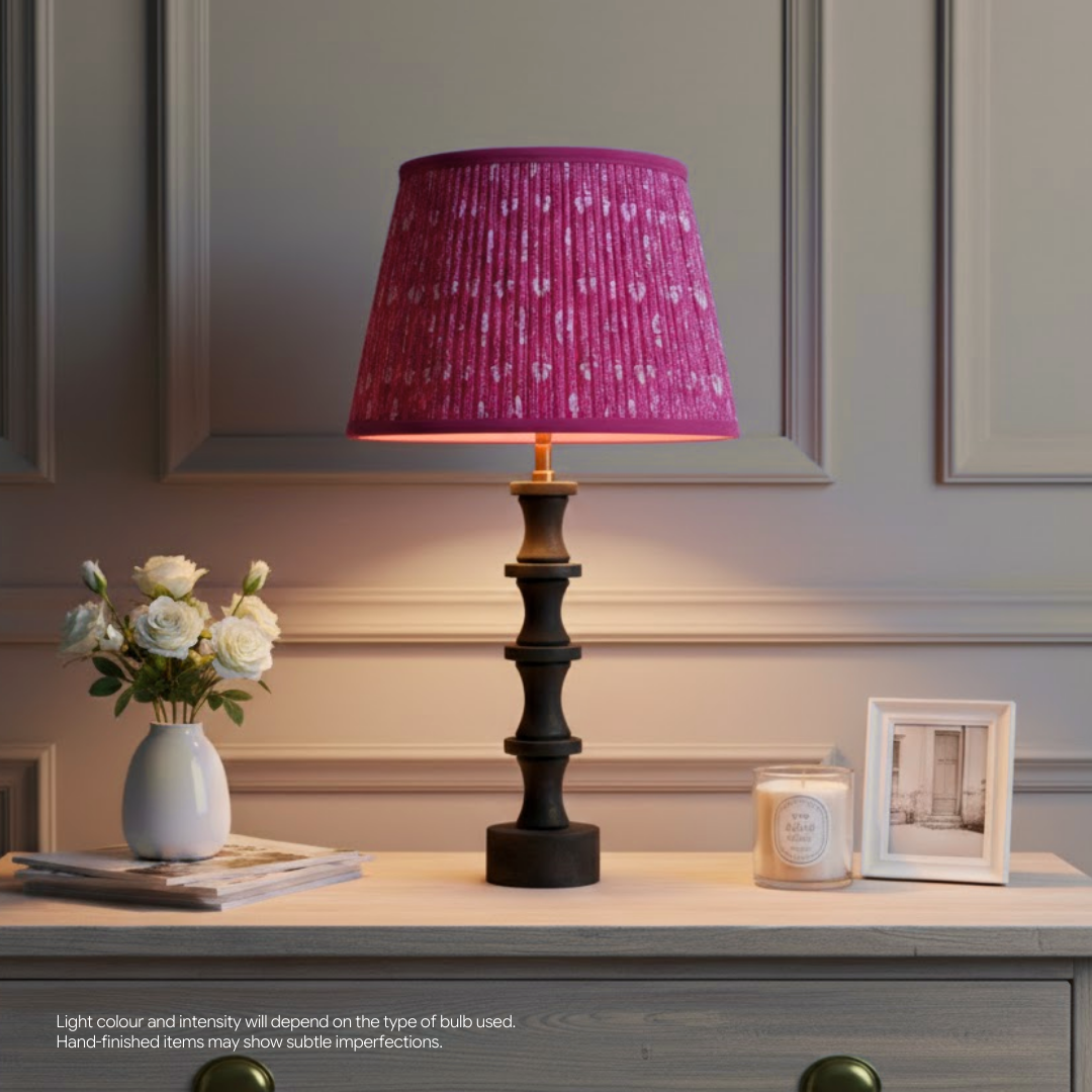 AARTIN Nova Wood Table Lamp With Fuchsia Ferns Lampshade