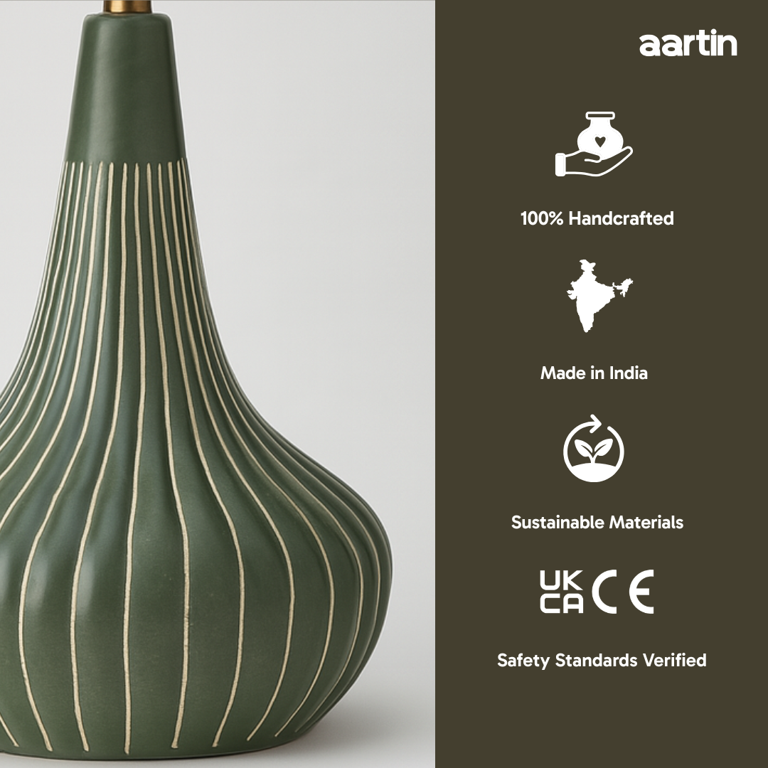AARTIN ROSIE TABLE LAMP IN OLIVE GREEN UNGLAZED CERAMIC (BASE ONLY)