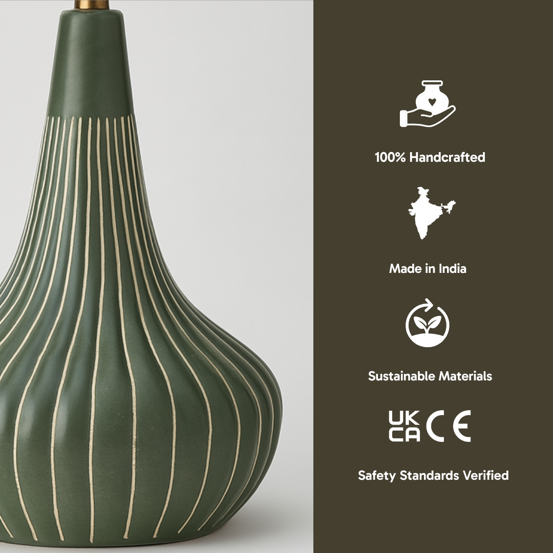 AARTIN ROSIE TABLE LAMP IN OLIVE GREEN UNGLAZED CERAMIC (BASE ONLY)