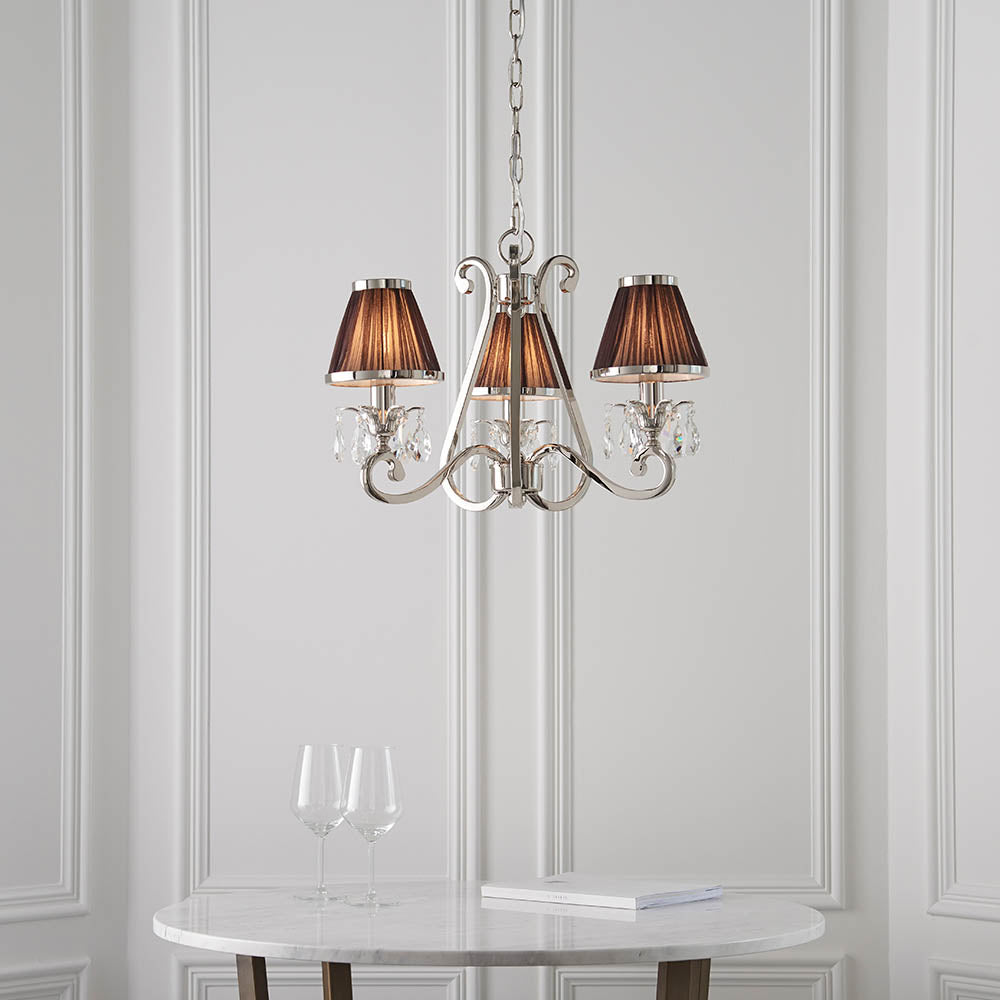 Oksana Nickel 3-Light Pendant & Chocolate Shades - Comet Lighting