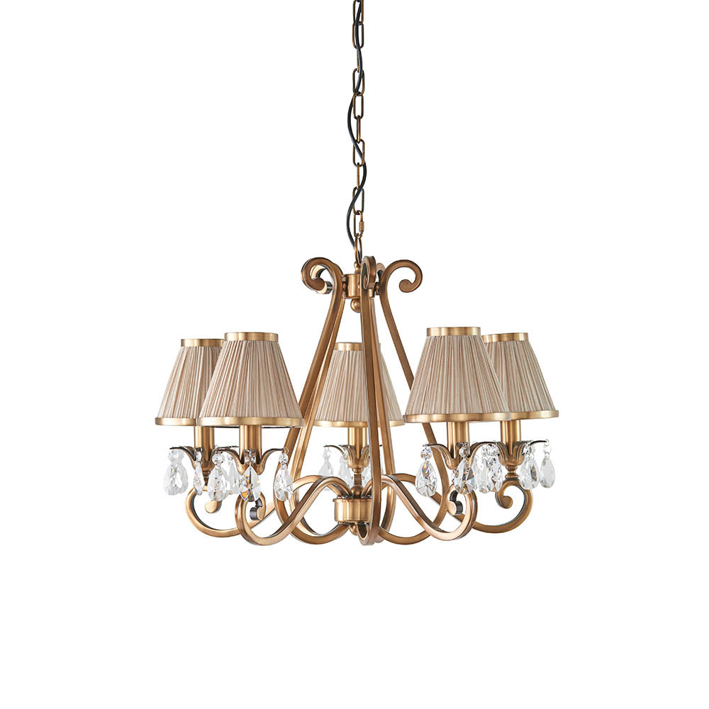 Oksana Antique Brass 5-Light Pendant & Beige Shades - Comet Lighting