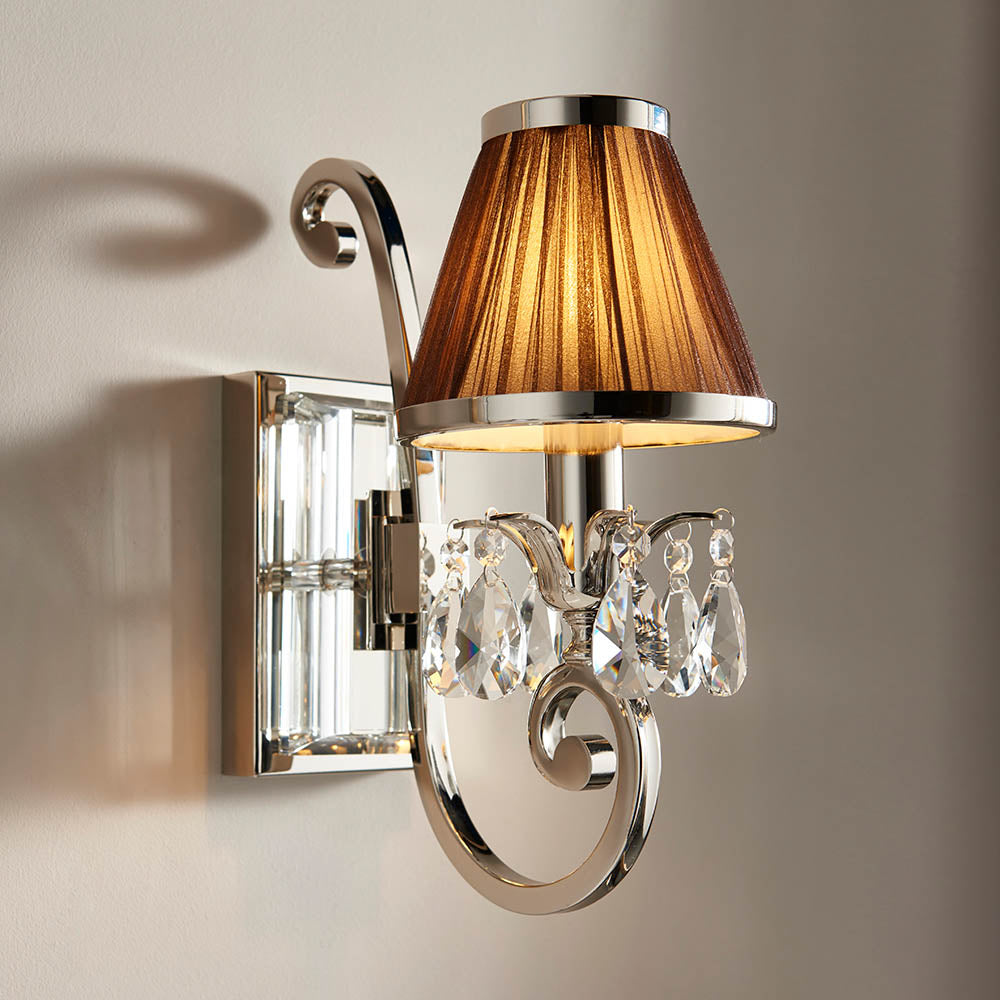 Oksana Nickel Single Wall Light & Chocolate Shade - Comet Lighting