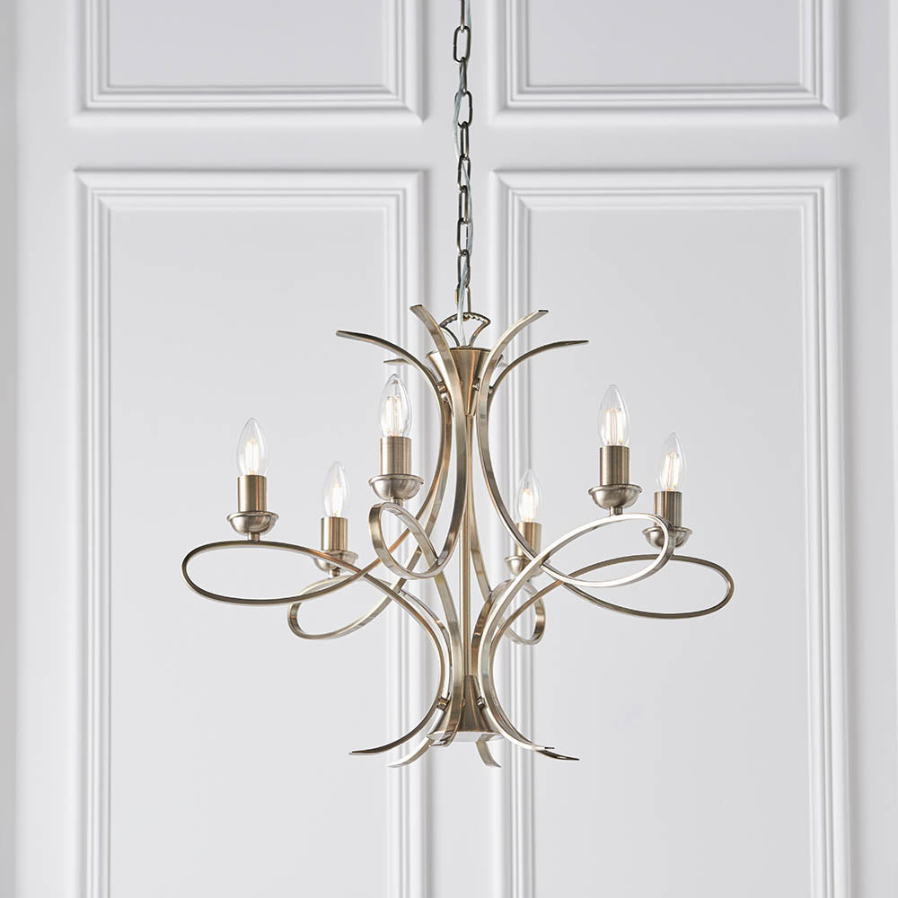 Penn Brushed Brass 6-Light Pendant Ceiling Light - Comet Lighting