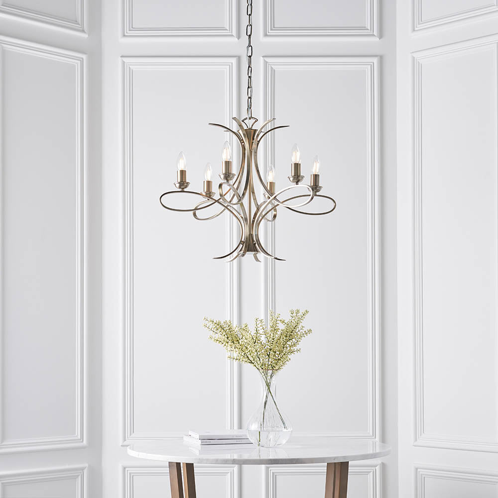 Penn Brushed Brass 6-Light Pendant Ceiling Light - Comet Lighting