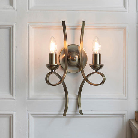 Penn Brushed Brass Twin Wall Light - Comet Lighting