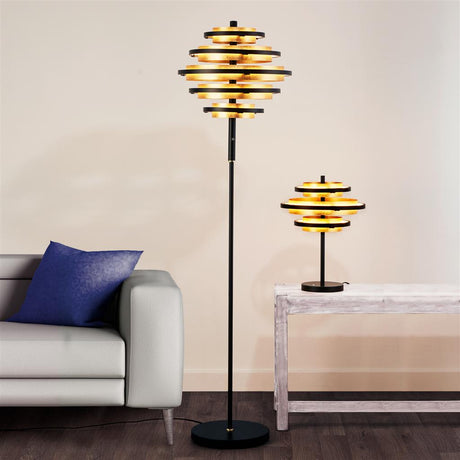 Filleigh 3Lt LED Table Lamp Black/Gold Leaf - Comet Lighting