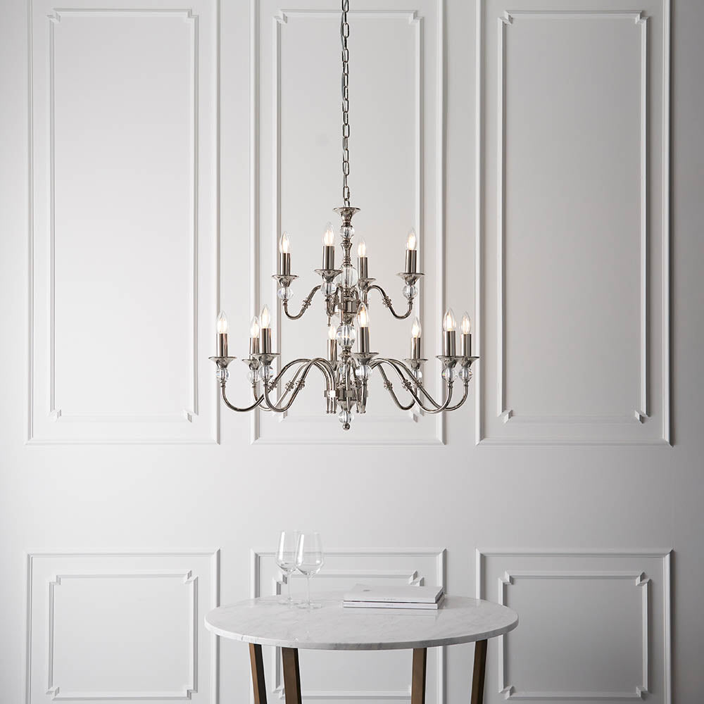 Polina Nickel 12-Light Pendant Ceiling Light - Comet Lighting