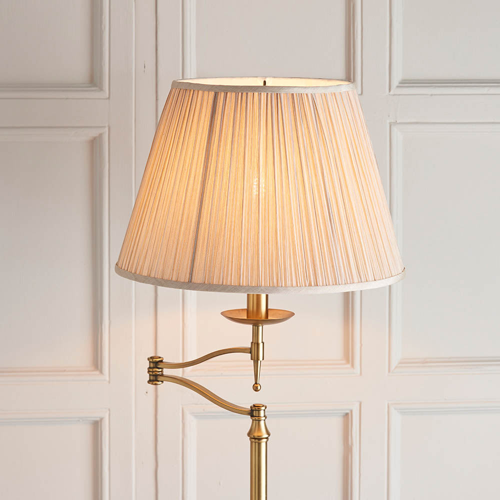 Stanford Antique Brass Swing Arm Floor Lamp & Beige Shade - Comet Lighting