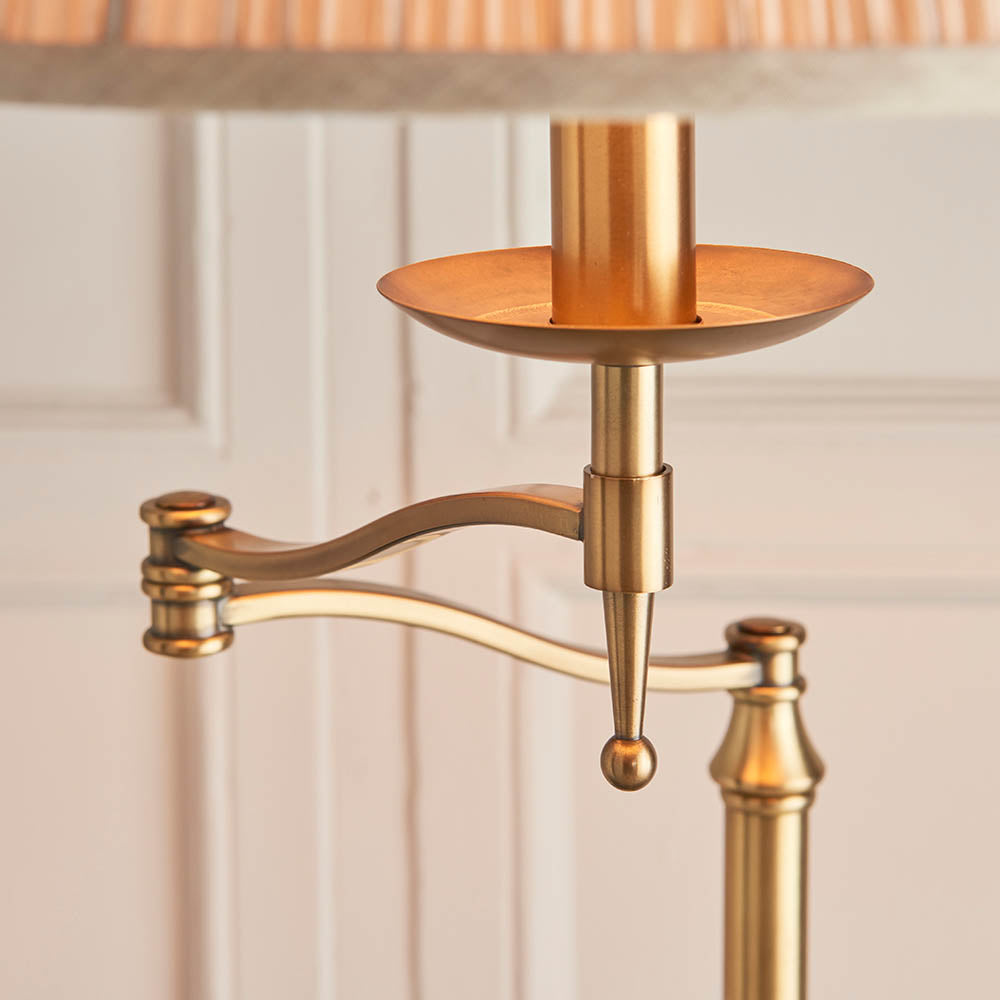 Stanford Antique Brass Swing Arm Floor Lamp & Beige Shade - Comet Lighting