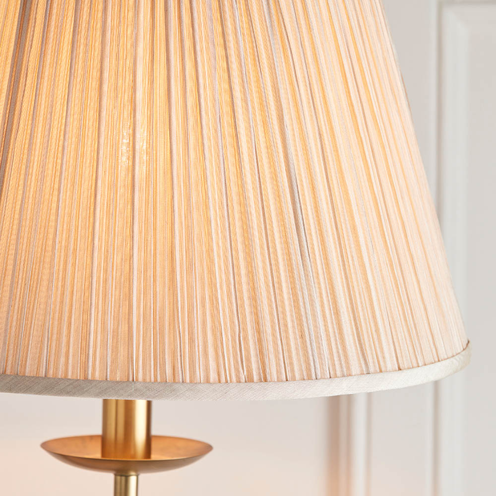 Stanford Antique Brass Swing Arm Floor Lamp & Beige Shade - Comet Lighting