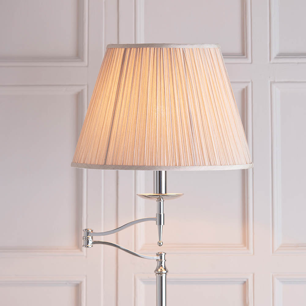 Stanford Nickel Swing Arm Floor Lamp & Beige Shade - Comet Lighting