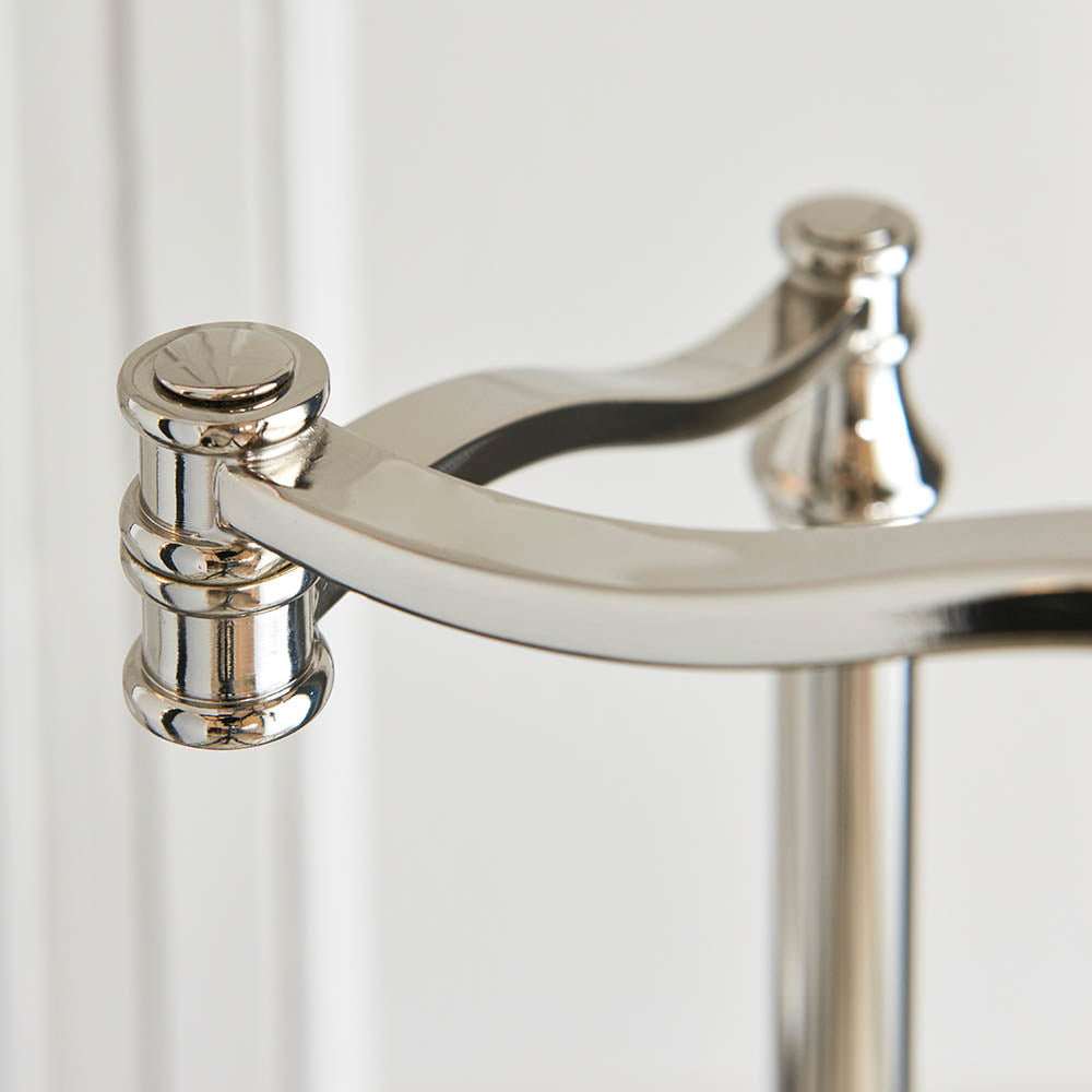 Stanford Nickel Swing Arm Floor Lamp & Beige Shade - Comet Lighting