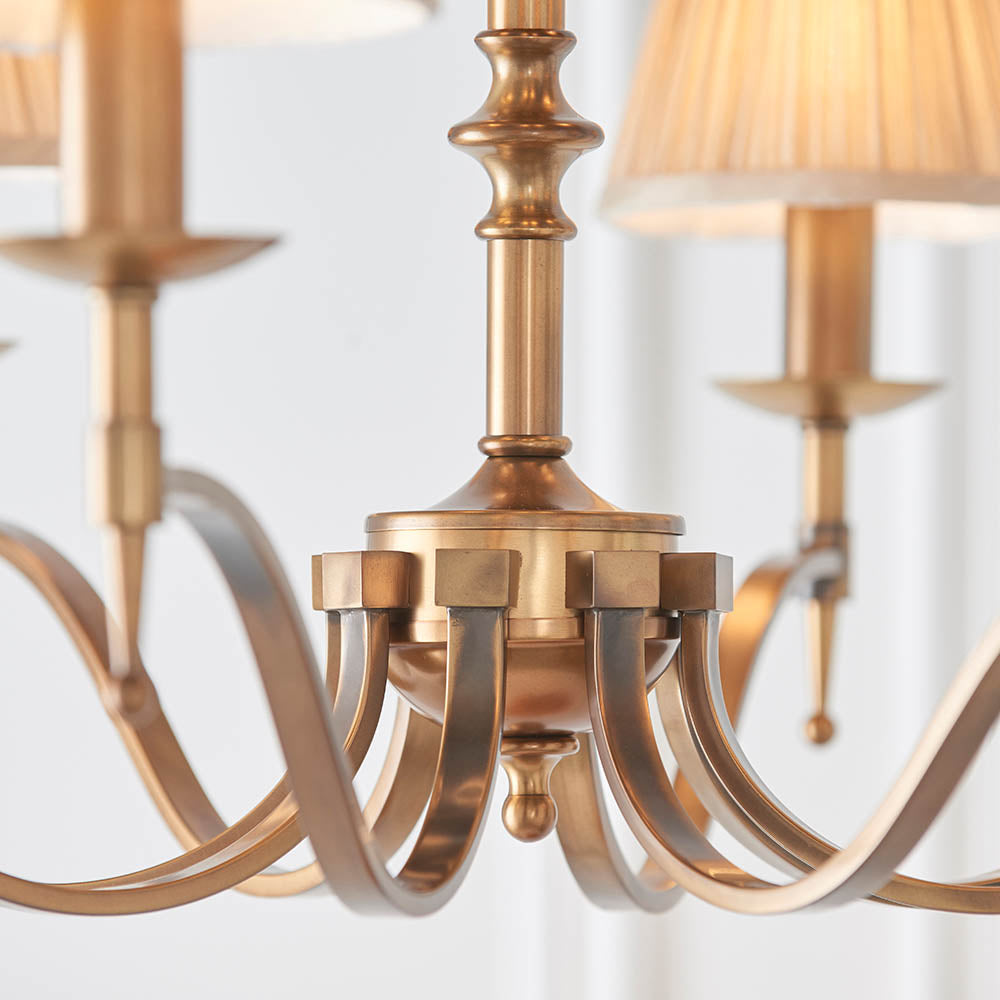Stanford Antique Brass 12-Light Pendant & Beige Shades - Comet Lighting