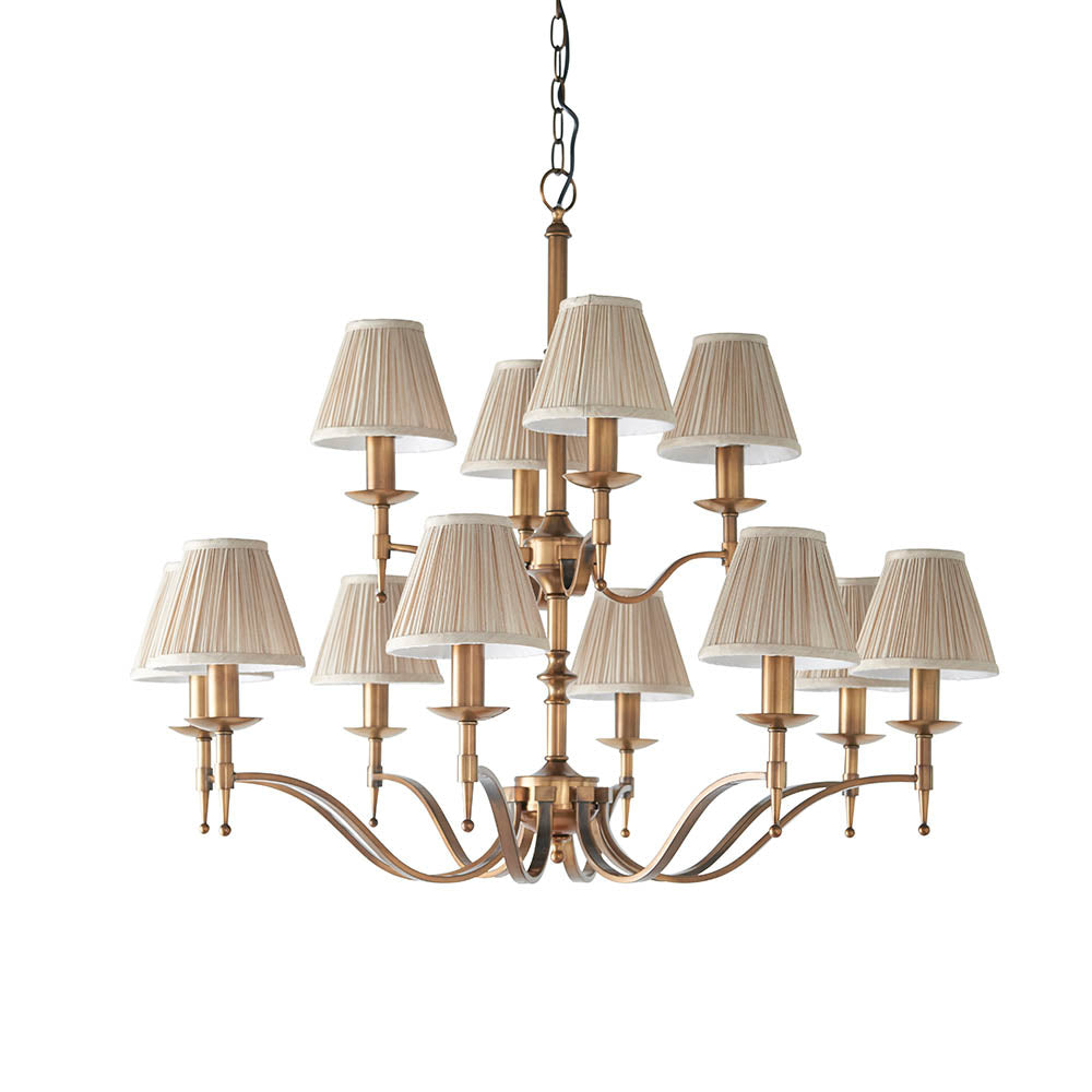 Stanford Antique Brass 12-Light Pendant & Beige Shades - Comet Lighting