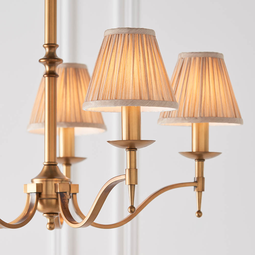 Stanford Antique Brass 5-Light Pendant & Beige Shades - Comet Lighting