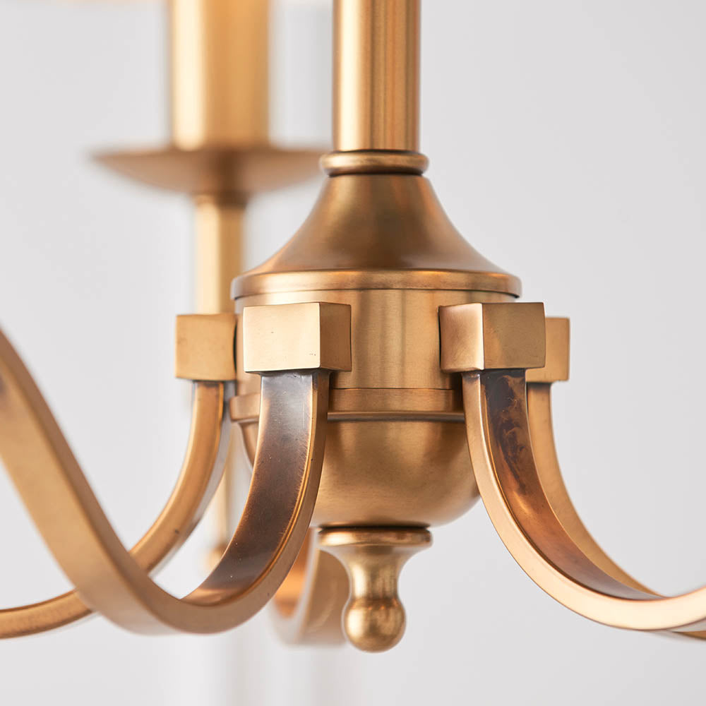 Stanford Antique Brass 5-Light Pendant & Beige Shades - Comet Lighting