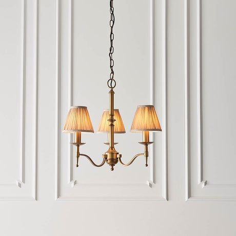 Stanford Antique Brass 3-Light Pendant & Beige Shades - Comet Lighting