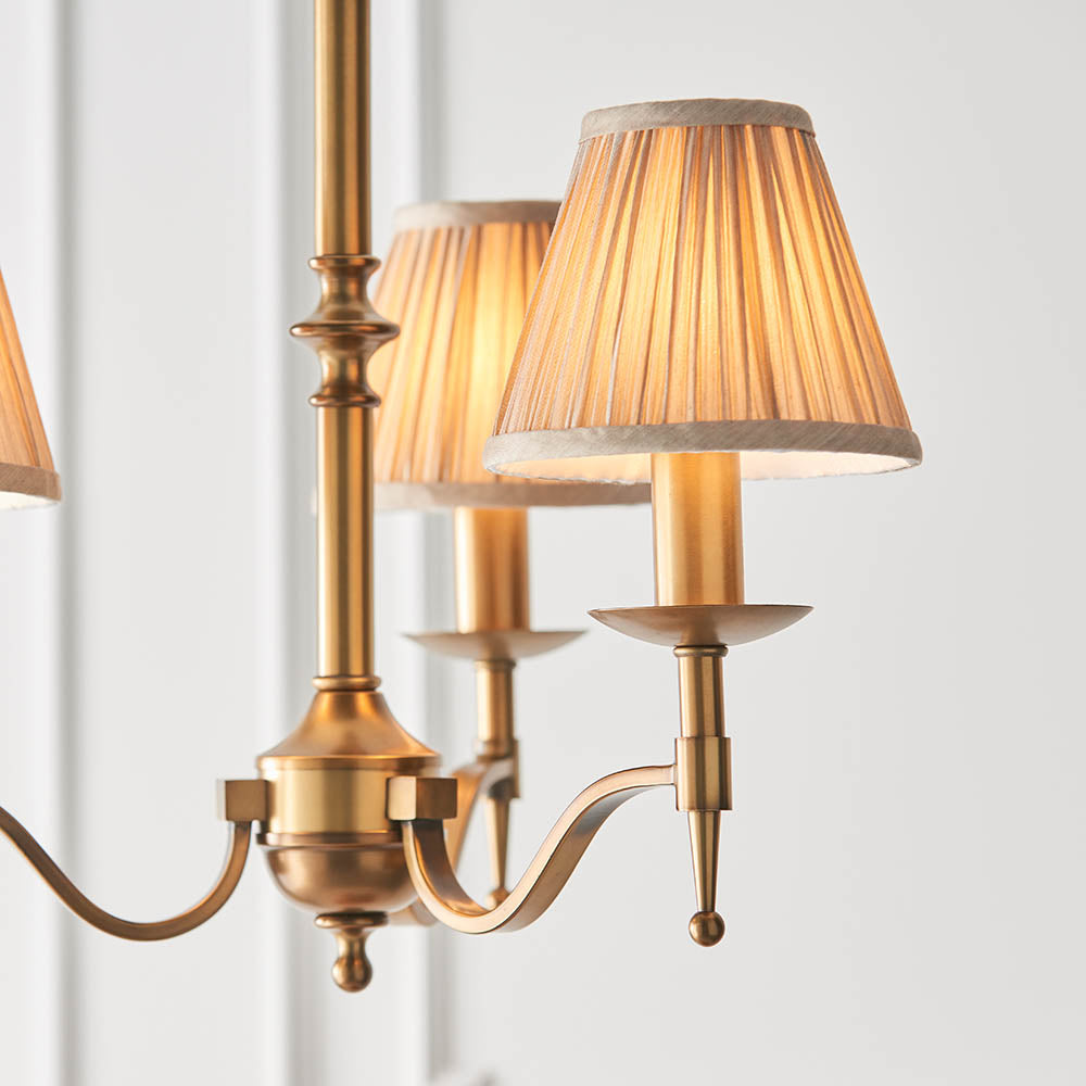 Stanford Antique Brass 3-Light Pendant & Beige Shades - Comet Lighting