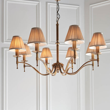 Stanford Antique Brass 8-Light Pendant & Beige Shades - Comet Lighting