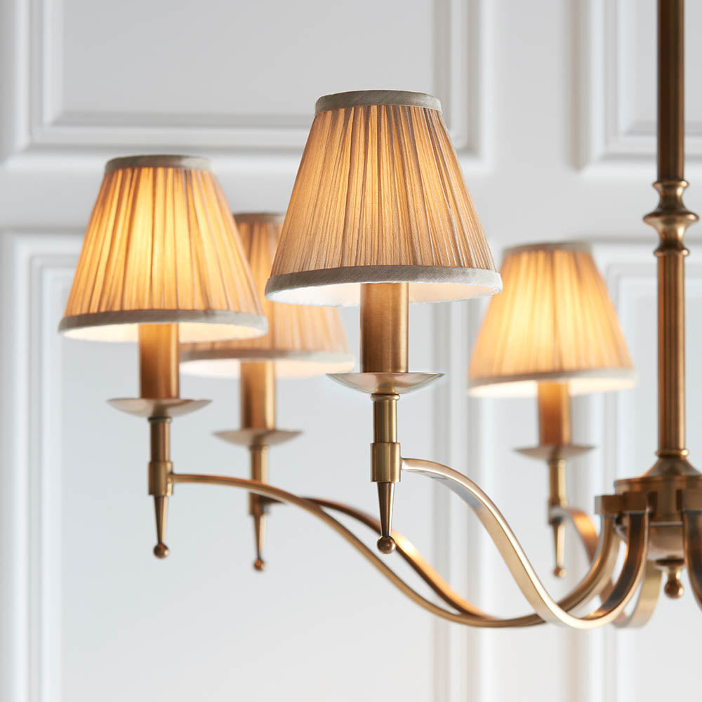 Stanford Antique Brass 8-Light Pendant & Beige Shades - Comet Lighting