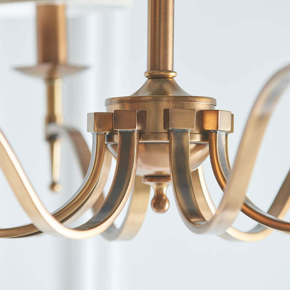 Stanford Antique Brass 8-Light Pendant & Beige Shades - Comet Lighting