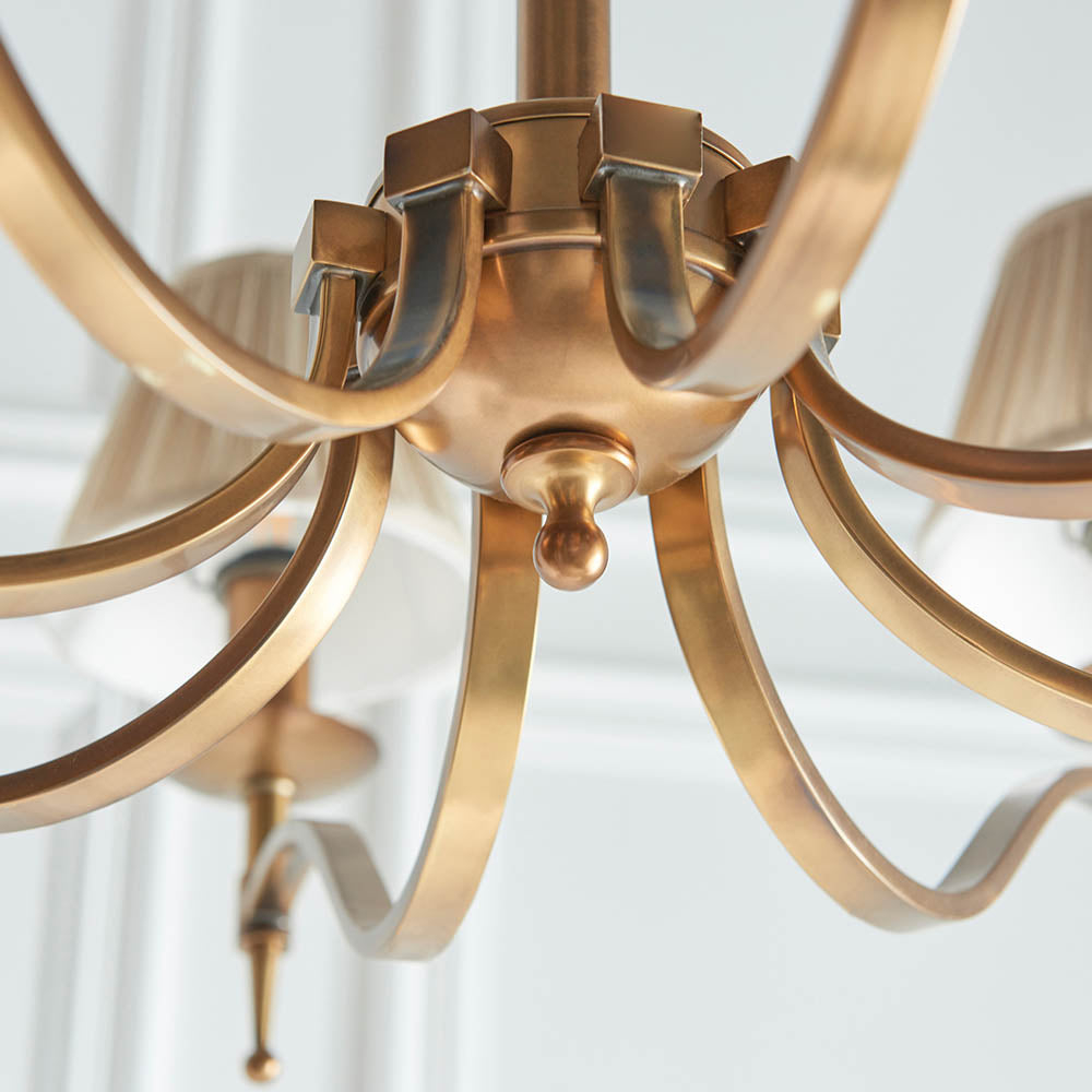 Stanford Antique Brass 8-Light Pendant & Beige Shades - Comet Lighting