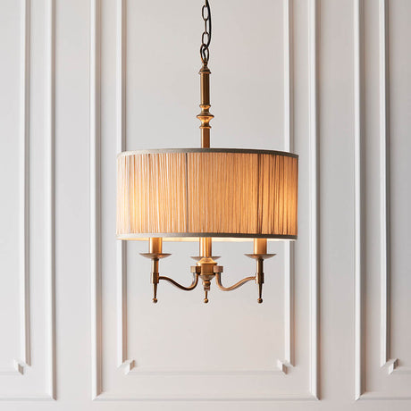 Stanford Nickel 3-Light Pendant & Beige Shade - Comet Lighting