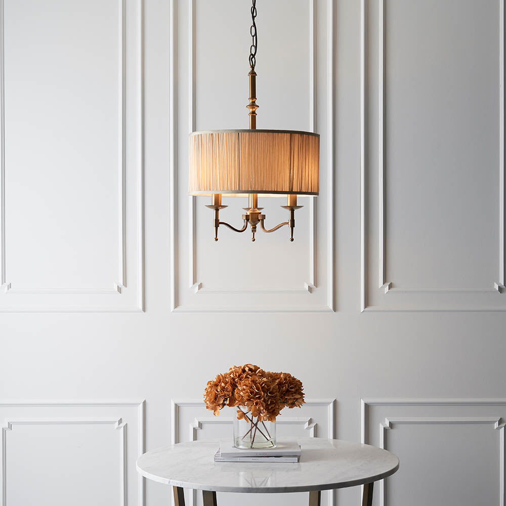 Stanford Nickel 3-Light Pendant & Beige Shade - Comet Lighting