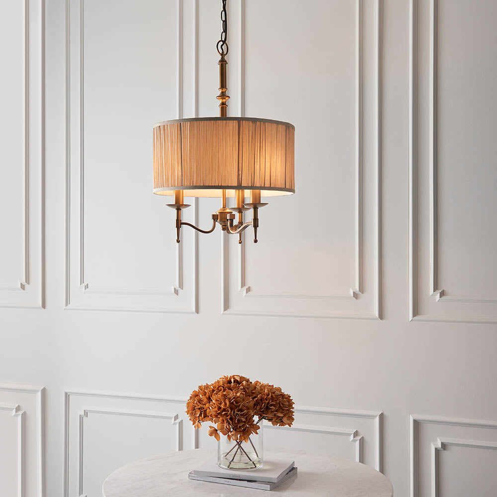 Stanford Nickel 3-Light Pendant & Beige Shade - Comet Lighting