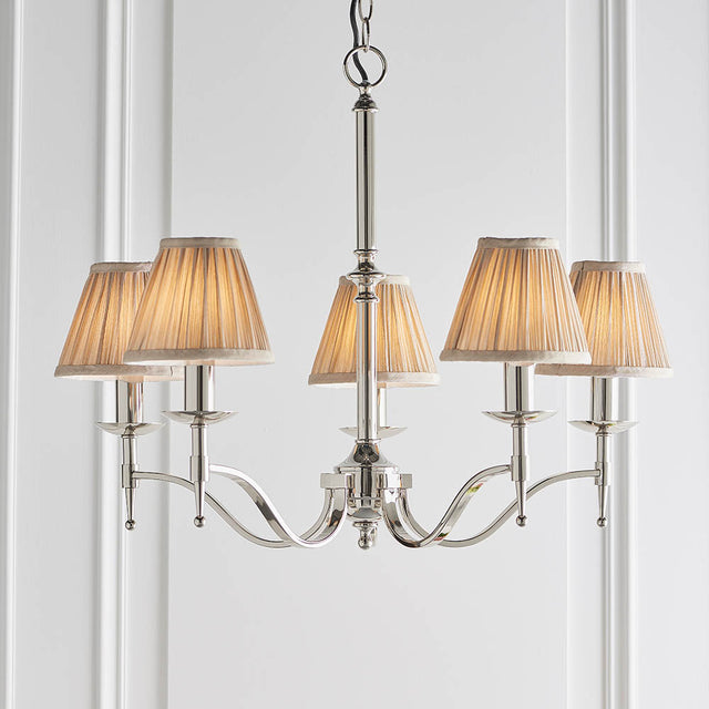 Stanford Nickel 5-Light Pendant & Beige Shades - Comet Lighting