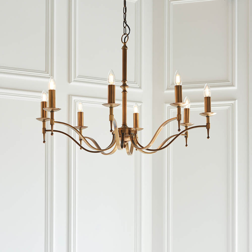 Stanford Antique Brass 8-Light Pendant Ceiling Light - Comet Lighting