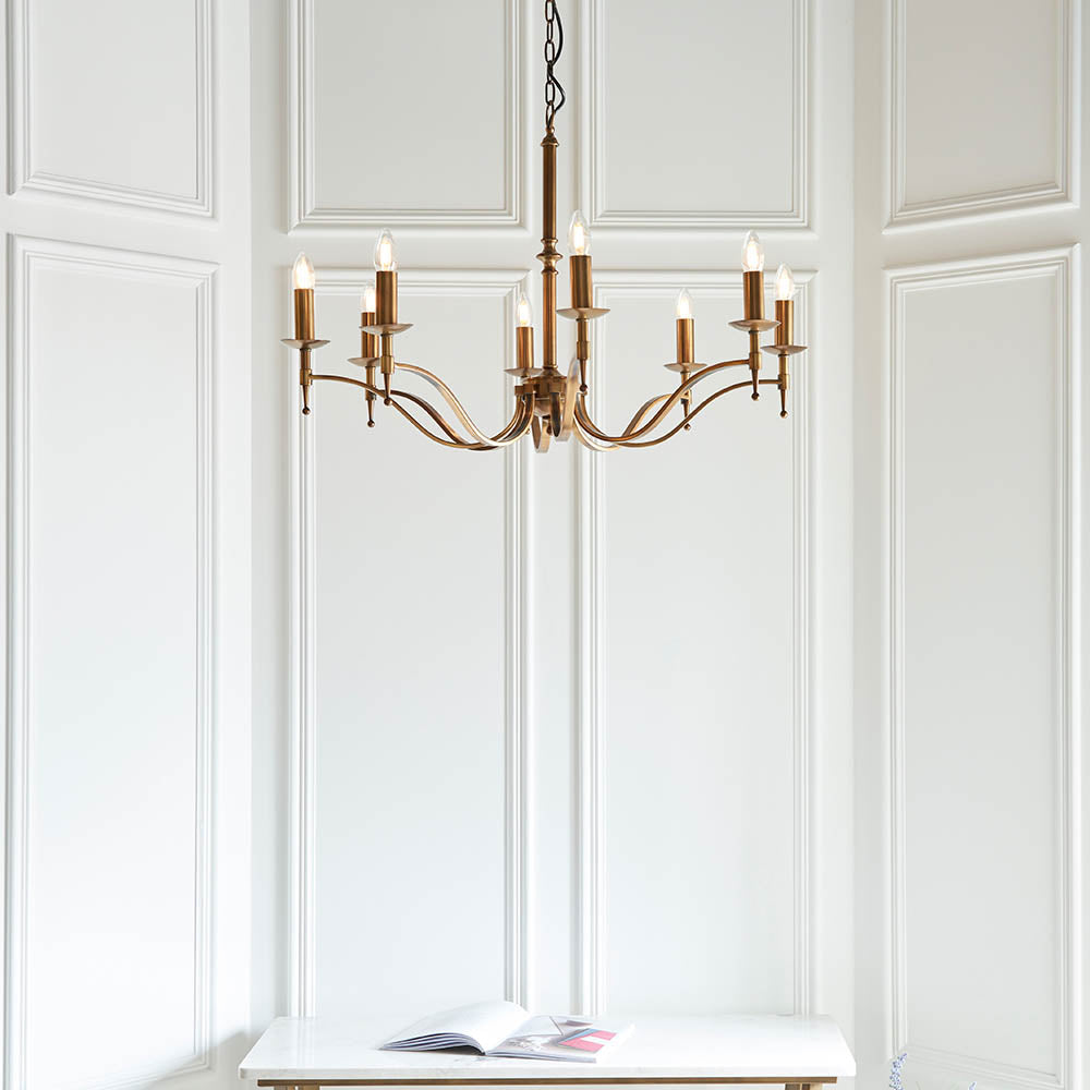 Stanford Antique Brass 8-Light Pendant Ceiling Light - Comet Lighting