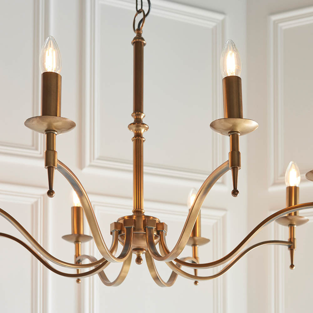 Stanford Antique Brass 8-Light Pendant Ceiling Light - Comet Lighting