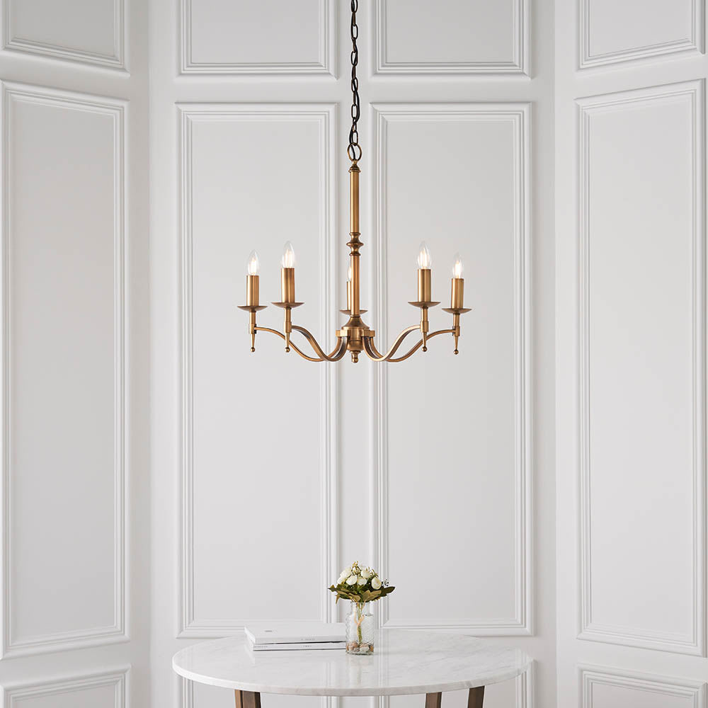 Stanford Antique Brass 5-Light Pendant Ceiling Light - Comet Lighting