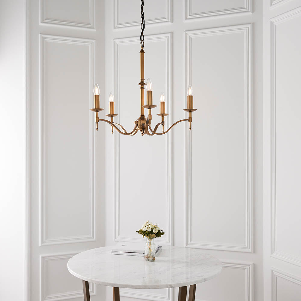 Stanford Antique Brass 5-Light Pendant Ceiling Light - Comet Lighting