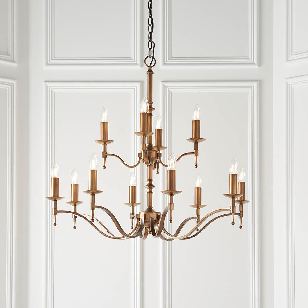 Stanford Antique Brass 12-Light Pendant Ceiling Light - Comet Lighting