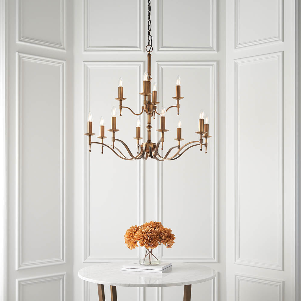 Stanford Antique Brass 12-Light Pendant Ceiling Light - Comet Lighting