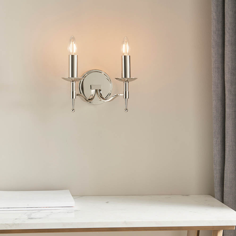 Stanford Nickel Twin Wall Light - Comet Lighting
