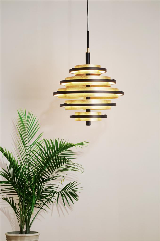 Filleigh 5Lt LED Pendant Ceiling Light Black/Gold Leaf - Comet Lighting