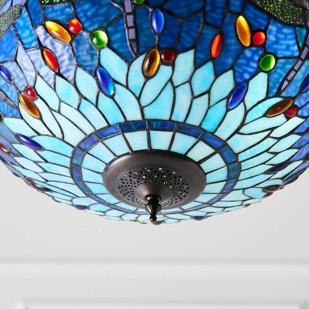 Dragonfly Blue Medium Inverted 3-Light Pendant Ceiling Light - Comet Lighting